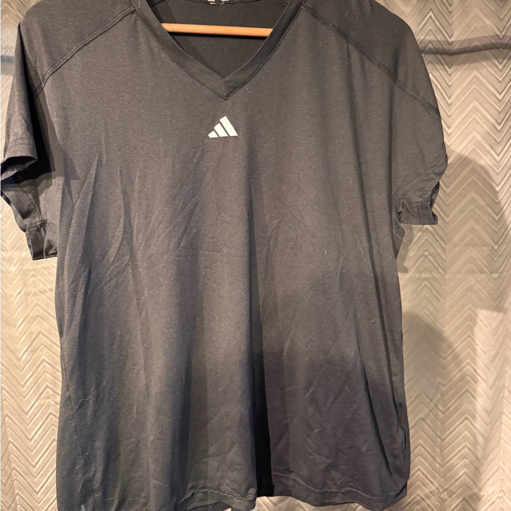 adidas Men's Black V-Neck Athletic Polo with White Logo